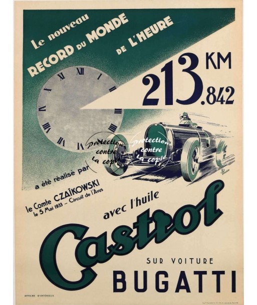 PUB CASTROL HUILE BUGATTI Rfism-POSTER/REPRODUCTION d1 AFFICHE VINTAGE Livraison rapide