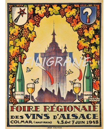 PUB COLMAR VIN ALSACE 1948 Rptb-POSTER/REPRODUCTION d1 AFFICHE VINTAGE en linge