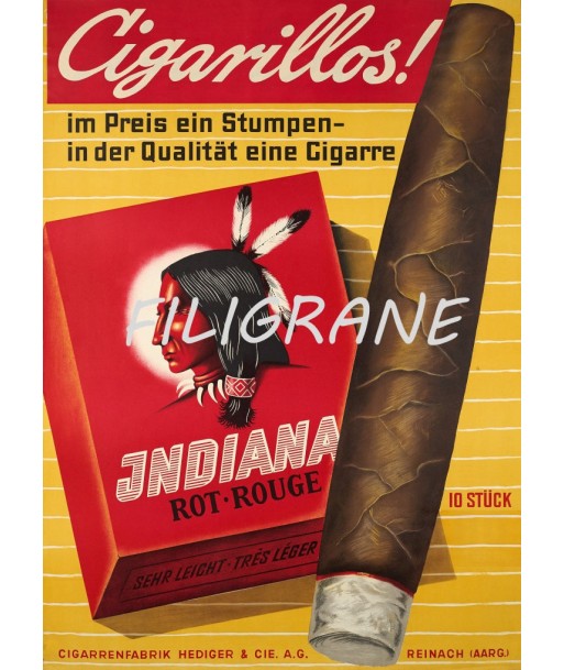 PUB INDIANA CIGARES Rfxa-POSTER/REPRODUCTION d1 AFFICHE VINTAGE chez Cornerstreet bien 