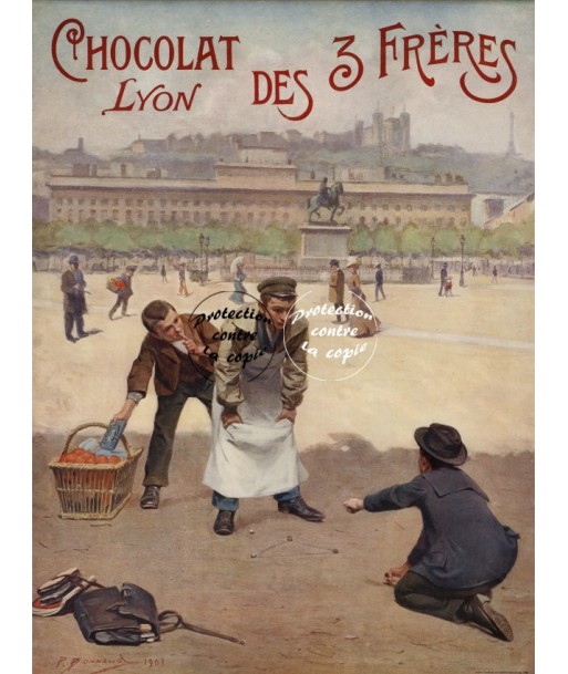 PUB LES 3 FrèRES CHOCOLAT LYON Rwuk-POSTER/REPRODUCTION d1 AFFICHE VINTAGE solde