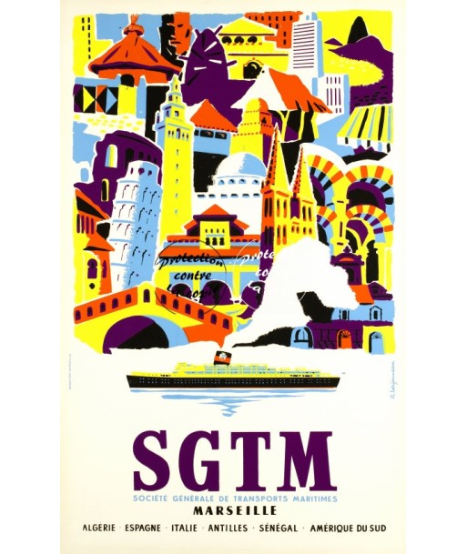 SGTM PAQUEBOT Rlja-POSTER/REPRODUCTION d1 AFFICHE VINTAGE france