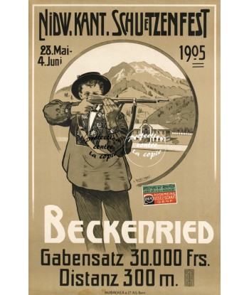 SPORT BECKENRIED TIR 1905 Rcdm-POSTER/REPRODUCTION d1 AFFICHE VINTAGE de l' environnement