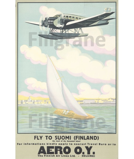 AIRLINES: AéRO O.Y FINLAND:POSTER/REPRODUCTION d1 AFFICHE VINTAGE Livraison rapide