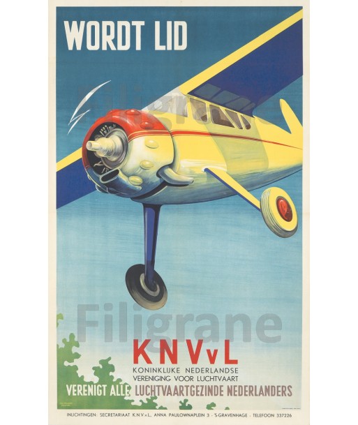 AIRLINES: KNVvL WORDT LID Réf046:POSTER/REPRODUCTION d1 AFFICHE VINTAGE brillant des détails fins