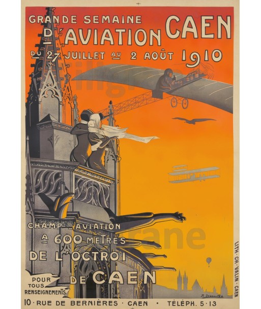 AIRLINES-1910 CAEN Réf157:POSTER/REPRODUCTION d1 AFFICHE VINTAGE d'Europe débarque