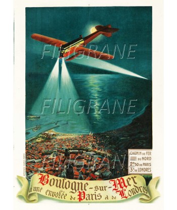 BOULOGNE sur MER AVION Rglo-POSTER/REPRODUCTION d1 AFFICHE VINTAGE du meilleur 