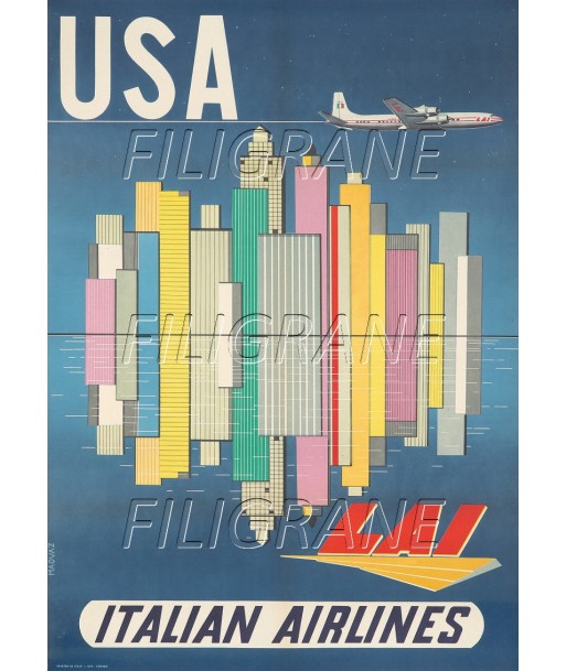 ITALIAN AIRLINES USA Rvlg-POSTER/REPRODUCTION d1 AFFICHE VINTAGE solde