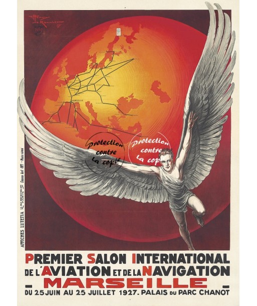 MARSEILLE AVION 1927 Rf51-POSTER/REPRODUCTION d1 AFFICHE VINTAGE de l' environnement