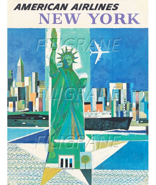 NEW YORK AMERICAN AIRLINES Rlws-POSTER/REPRODUCTION d1 AFFICHE VINTAGE Livraison rapide