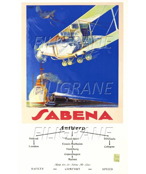 SABENA AVION BELGIQUE Rxhq-POSTER/REPRODUCTION d1 AFFICHE VINTAGE une grave pollution 