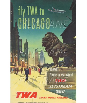 TWA CHICAGO AVION Rbpe-POSTER/REPRODUCTION d1 AFFICHE VINTAGE les muscles