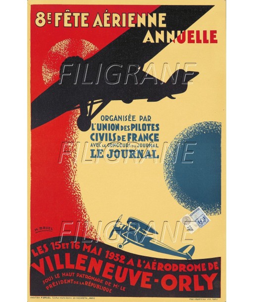 VILLENEUVE-ORLY AVION 1932 Rjhy-POSTER/REPRODUCTION d1 AFFICHE VINTAGE prix pour 