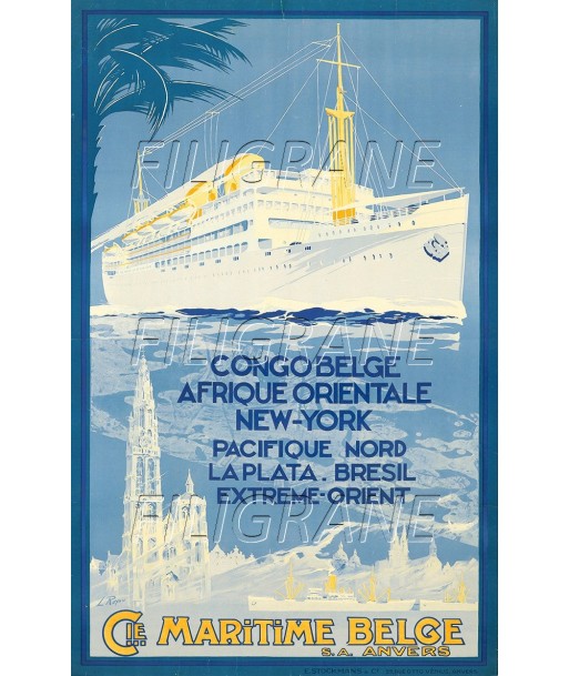 Cie MARITIME BELGE BATEAU Rxjf-POSTER/REPRODUCTION d1 AFFICHE VINTAGE de la marque