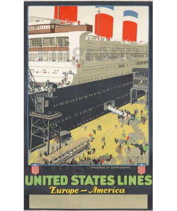 UNITED STATES LINES BATEAU Rjkn-POSTER/REPRODUCTION d1 AFFICHE VINTAGE Par le système avancé 