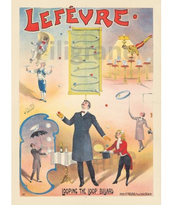 CIRQUE: LEFèVRE the LOOP BILLARD: POSTER/REPRODUCTION d1 AFFICHE VINTAGE du meilleur 