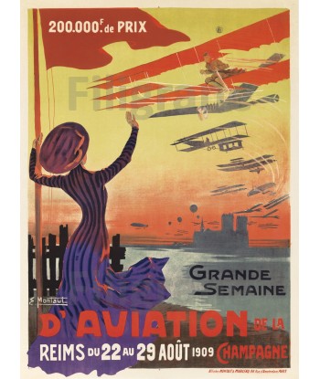 AVIATION REIMS 1909 Rf51-POSTER/REPRODUCTION d1 AFFICHE VINTAGE basket pas cher