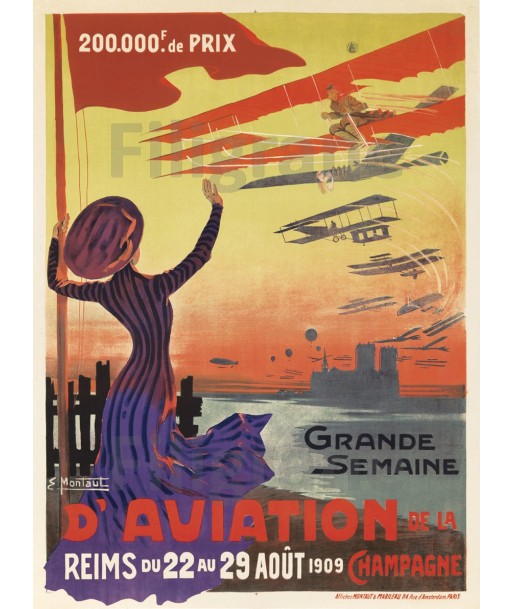 AVIATION REIMS 1909 Rf51-POSTER/REPRODUCTION d1 AFFICHE VINTAGE basket pas cher