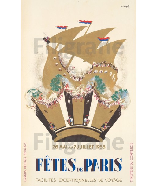 PUBLICITé: 1935 FêTES de PARIS:POSTER/REPRODUCTION d1 AFFICHE VINTAGE Profitez des Offres !