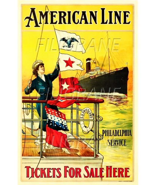 AMERICAN LINE PAQUEBOT Rueq-POSTER/REPRODUCTION d1 AFFICHE VINTAGE une grave pollution 