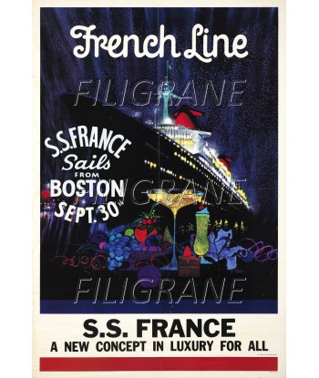 S.S FRANCE PAQUEBOT Rzye-POSTER/REPRODUCTION d1 AFFICHE VINTAGE commande en ligne