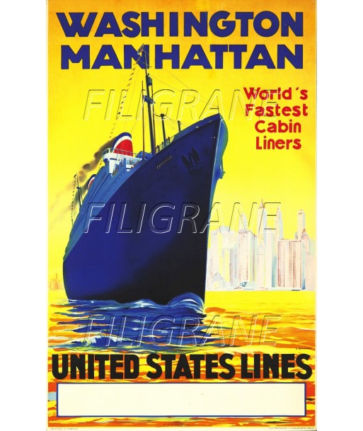 UNITED STATES LINES PAQUEBOT Rsxu-POSTER/REPRODUCTION d1 AFFICHE VINTAGE hantent personnes