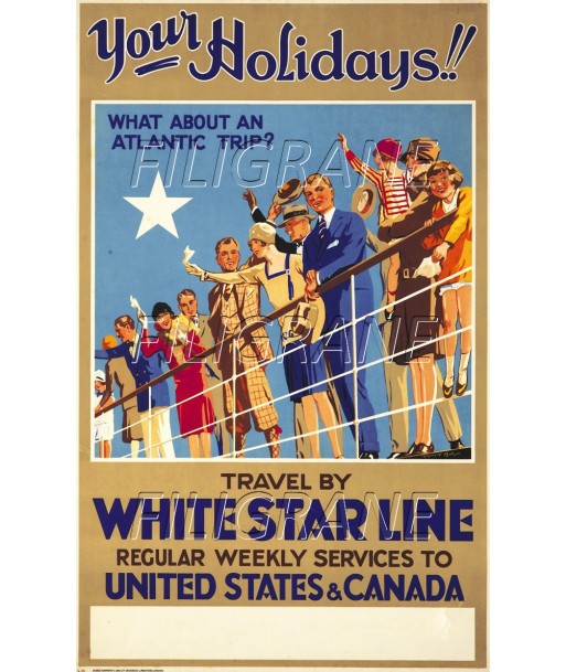 WHITE STAR LINE PAQUEBOT Rrfj-POSTER/REPRODUCTION d1 AFFICHE VINTAGE du meilleur 