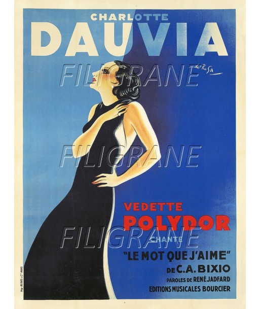 Charlotte DAUVIA CHANTEUSE Rcfd-POSTER/REPRODUCTION d1 AFFICHE VINTAGE Pour