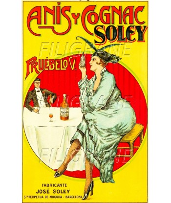 PUB ANIS y COGNAC SOLEY  Rsqq-POSTER/REPRODUCTION d1 AFFICHE VINTAGE en linge