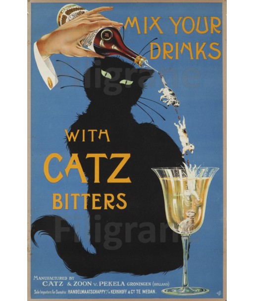 PUB CATZ BITTERS Rgcr-POSTER/REPRODUCTION d1 AFFICHE VINTAGE le concept de la Pate a emporter 