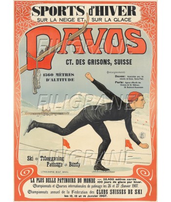 SPORTS d'HIVER DAVOS PATINAGE Rpmp-POSTER/REPRODUCTION d1 AFFICHE VINTAGE prix pour 