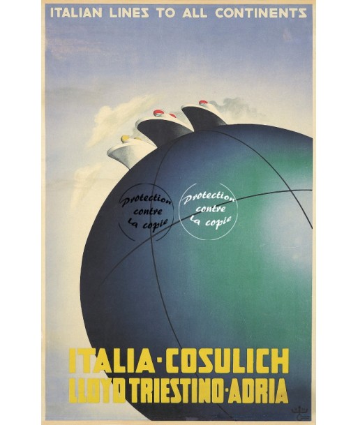 BATEAUX ITALIA COSULICH Rf27-POSTER/REPRODUCTION d1 AFFICHE VINTAGE rembourrage situé sous