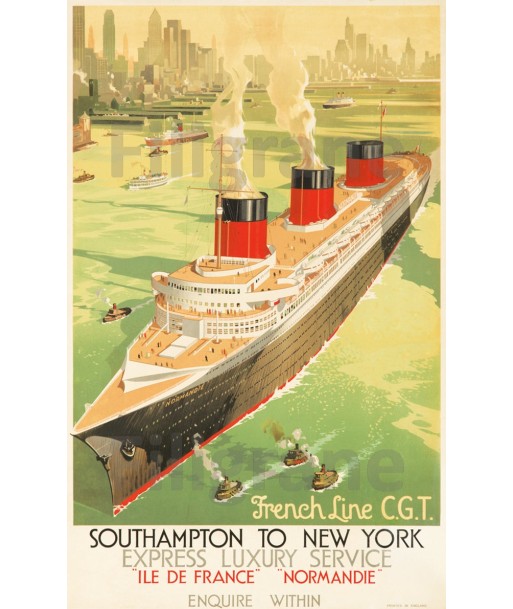 BATEAUX Le NORMANDIE NEW YORK Rf0613-POSTER/REPRODUCTION d1 AFFICHE VINTAGE Venez découvrir notre 