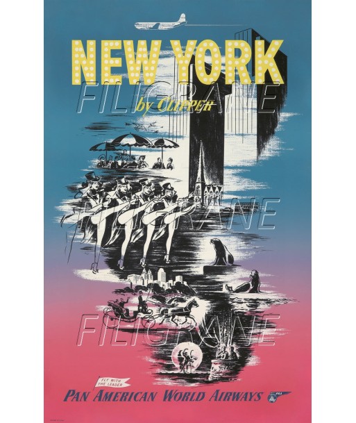 AIRLINES PAN AMERICAN NEW YORK Rxtg-POSTER/REPRODUCTION d1 AFFICHE VINTAGE destockage