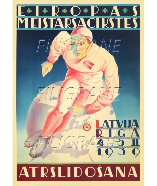 SPORTS d'HIVER PATINAGE ATRSLIDOSANA 1939 Ryys-POSTER/REPRODUCTION d1 AFFICHE VINTAGE Venez acheter