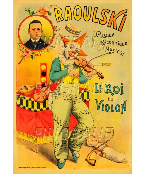 CIRQUE RAOULSKI CLOWN VIOLON Rqkp-POSTER/REPRODUCTION d1 AFFICHE VINTAGE la chaussure