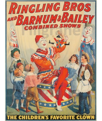 CIRQUE RINGLING BROS CLOWN Rgqn-POSTER/REPRODUCTION d1 AFFICHE VINTAGE soldes