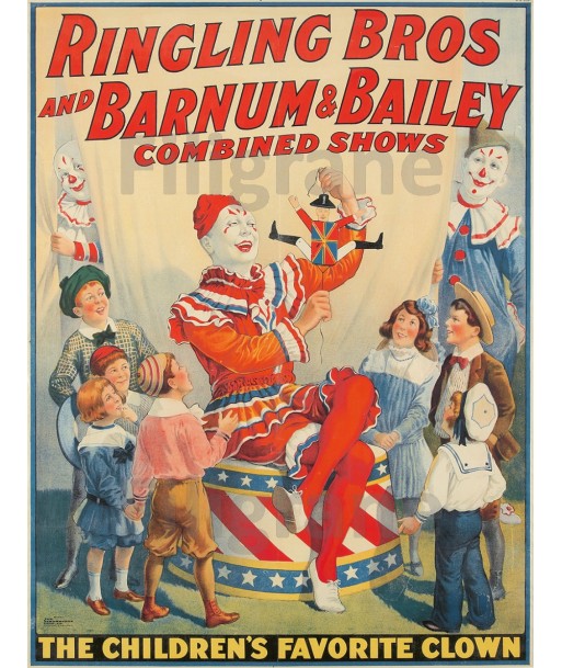 CIRQUE RINGLING BROS CLOWN Rgqn-POSTER/REPRODUCTION d1 AFFICHE VINTAGE soldes