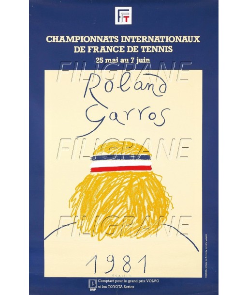 SPORT ROLAND GARROS 1981 TENNIS Rdcy-POSTER/REPRODUCTION d1 AFFICHE VINTAGE rembourrage situé sous