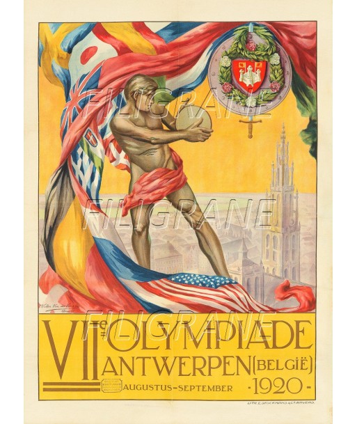 SPORT VIIe OLYMPIADE BELGIË 1920 Ruqx-POSTER/REPRODUCTION d1 AFFICHE VINTAGE votre