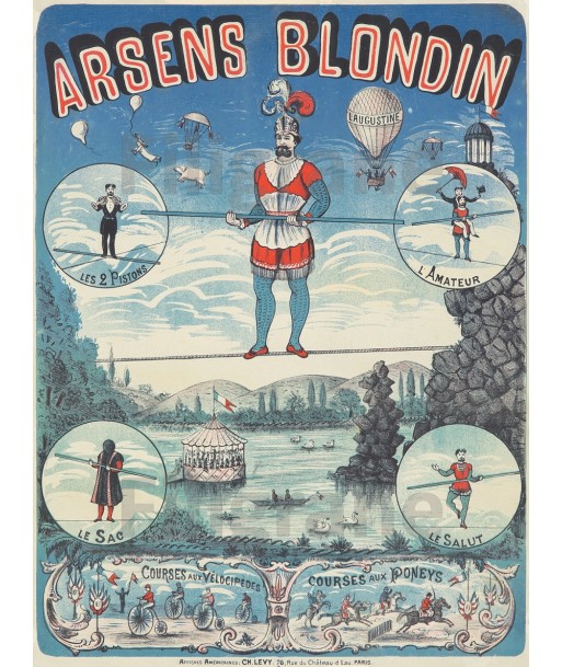 CIRQUE Arsène BLONDIN FUNAMBULE Rujk-POSTER/REPRODUCTION d1 AFFICHE VINTAGE Les êtres humains sont 