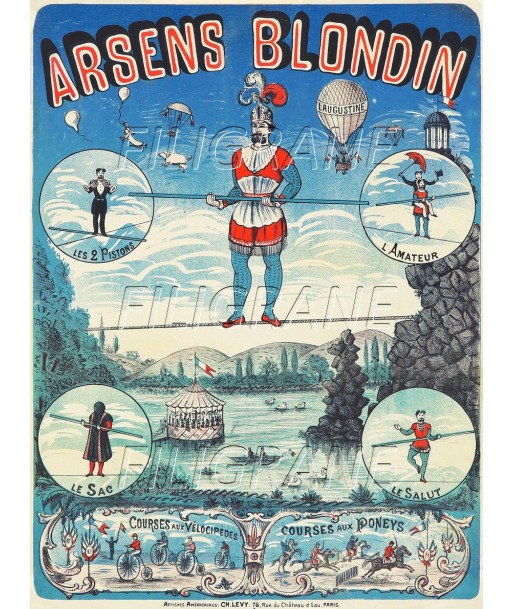 CIRQUE ARSENS BLONDIN FUNAMBULE Rsbn-POSTER/REPRODUCTION d1 AFFICHE VINTAGE le concept de la Pate a emporter 