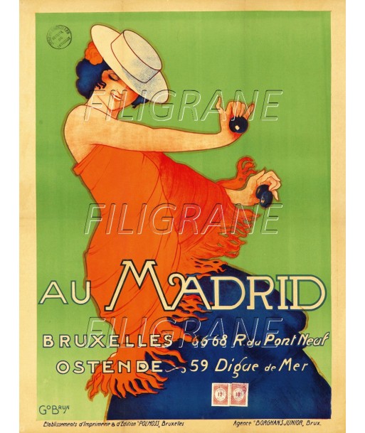 PUB AU MADRID BRUXELLES OSTENDE Rrea-POSTER/REPRODUCTION d1 AFFICHE VINTAGE À commander