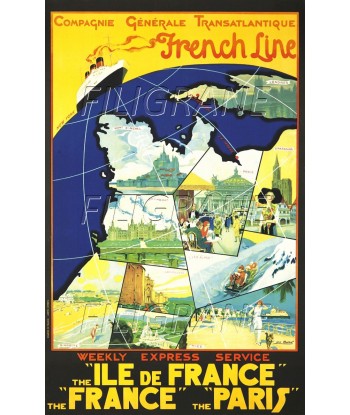 BATEAUX Cie TRANSATLANTIQUE FRANCE Rbdy-POSTER/REPRODUCTION d1 AFFICHE VINTAGE 2 - 3 jours ouvrés.