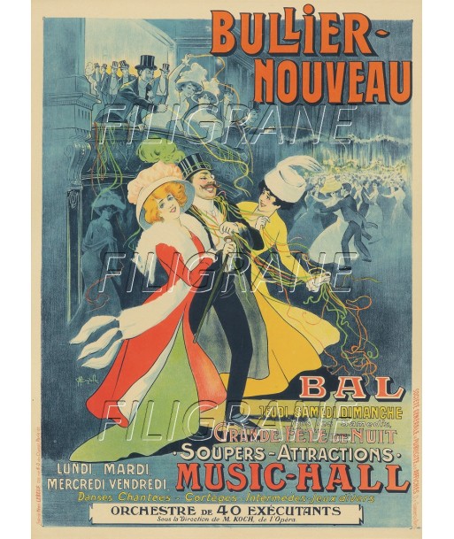 BULLIER MUSIC-HALL Rlzm-POSTER/REPRODUCTION d1 AFFICHE VINTAGE brillant des détails fins