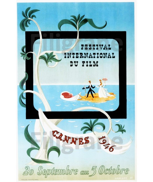 CINéMA POSTER/REPRODUCTION 90x140cm de l'AFFICHE FESTIVAL de CANNES 1946 du meilleur 