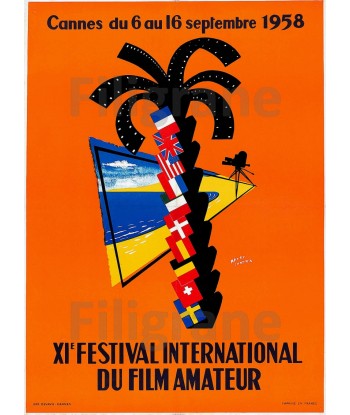 FESTIVAL de CANNES AMATEUR 1958 CINéMA - POSTER 60x80cm d1 AFFICHE VINTAGE français