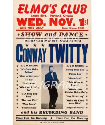 SPECTACLE CONWAY TWITTY CHANTEUR Rhzw-POSTER/REPRODUCTION d1 AFFICHE VINTAGE pas cher