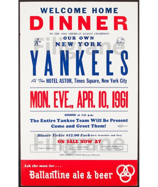 SPORT BASE BALL YANKEES 1961 Rufy-POSTER/REPRODUCTION d1 AFFICHE VINTAGE pas cher