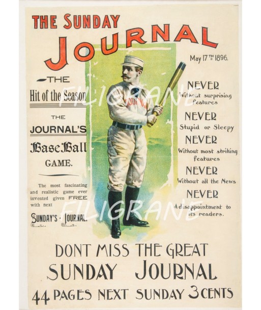 SPORT SUNDAY JOURNAL BASE BALL Rgse-POSTER/REPRODUCTION d1 AFFICHE VINTAGE pas cher 