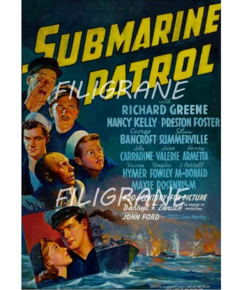 SUBMARINE PATROL FILM Rgok-POSTER/REPRODUCTION d1 AFFICHE VINTAGE rembourrage situé sous